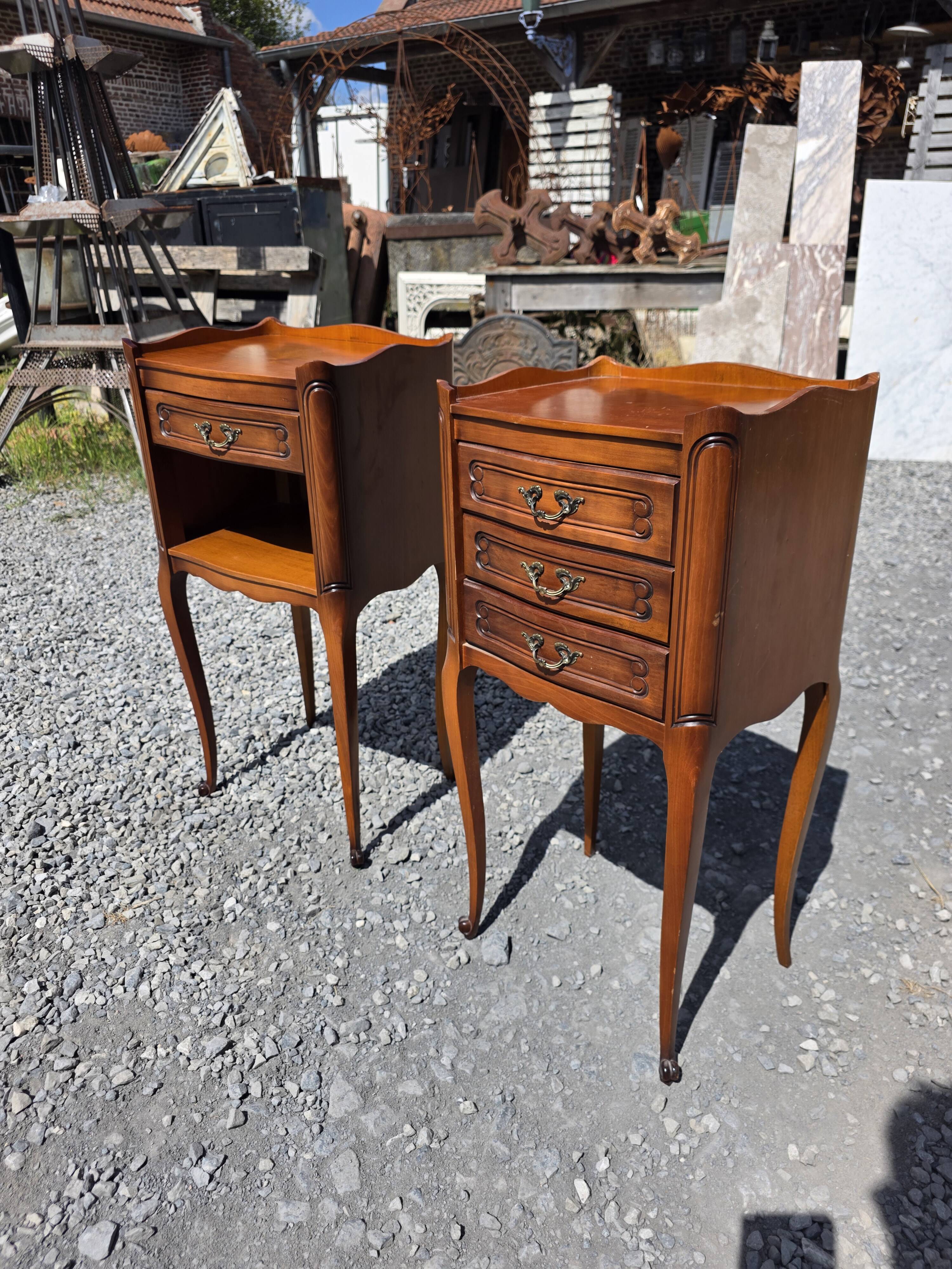 Pair of Louis XV style bedside tables in cherry wood.