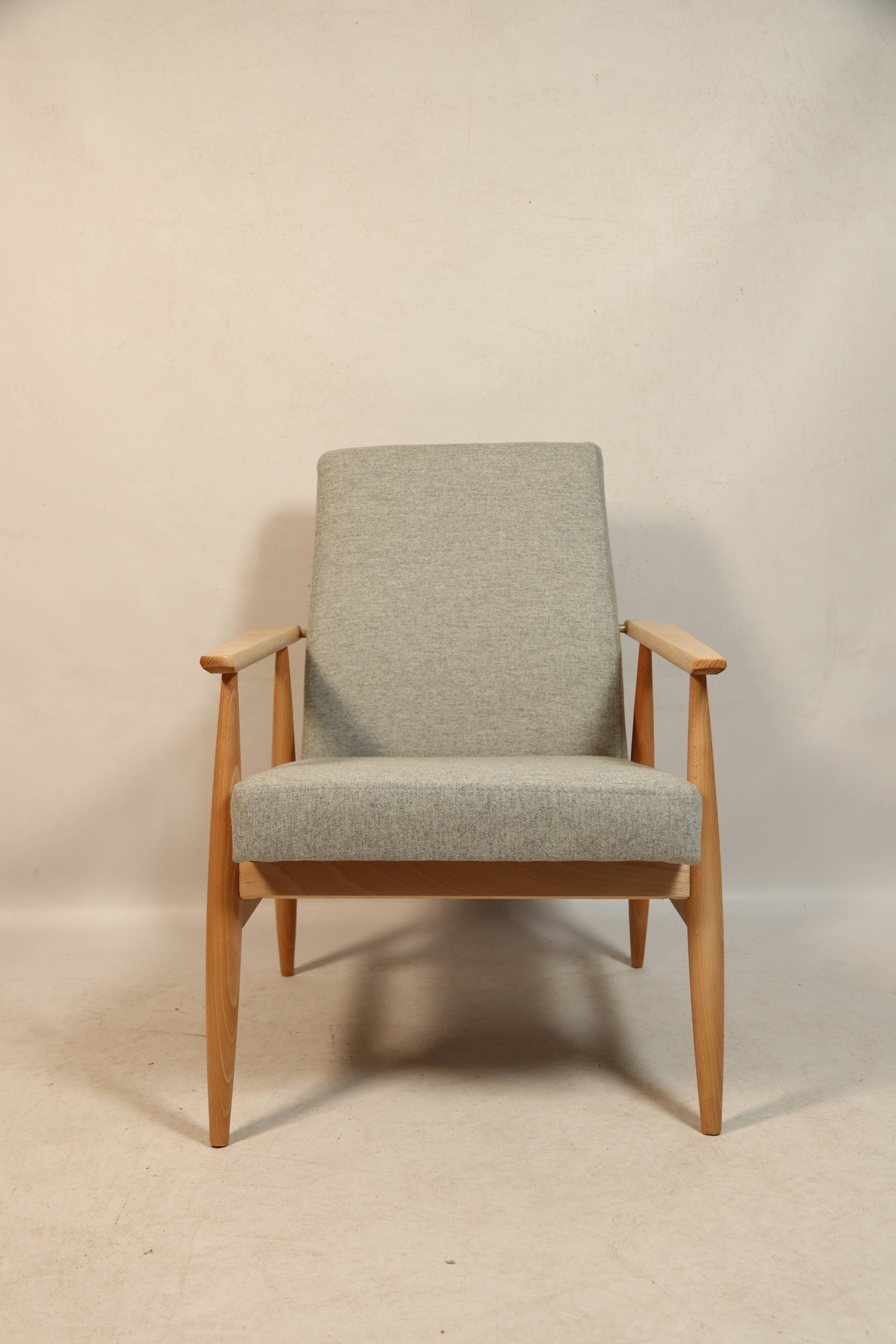 Fauteuil Vintage Gris Clair Design Scandinave Revêtement Laine