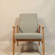 Fauteuil Vintage Gris Clair Design Scandinave Revêtement Laine