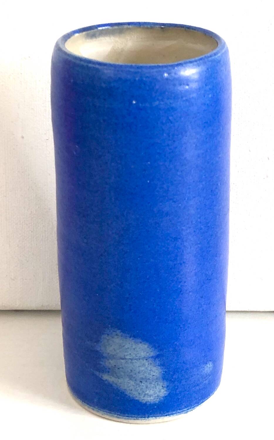 Blue ceramic cylinder vase