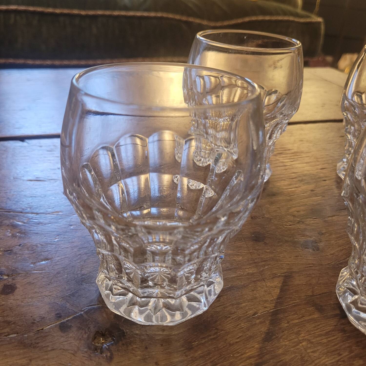 Set of 10 faceted glasses, pressed-molded glass, circa 1950–1960