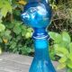 Carafe en forme  de chat  en verre bleu Empoli vintage