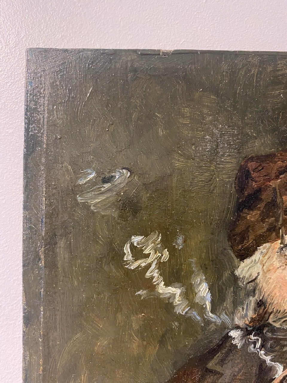 Old painting, portrait of a man with a pipe, signed and dated 57