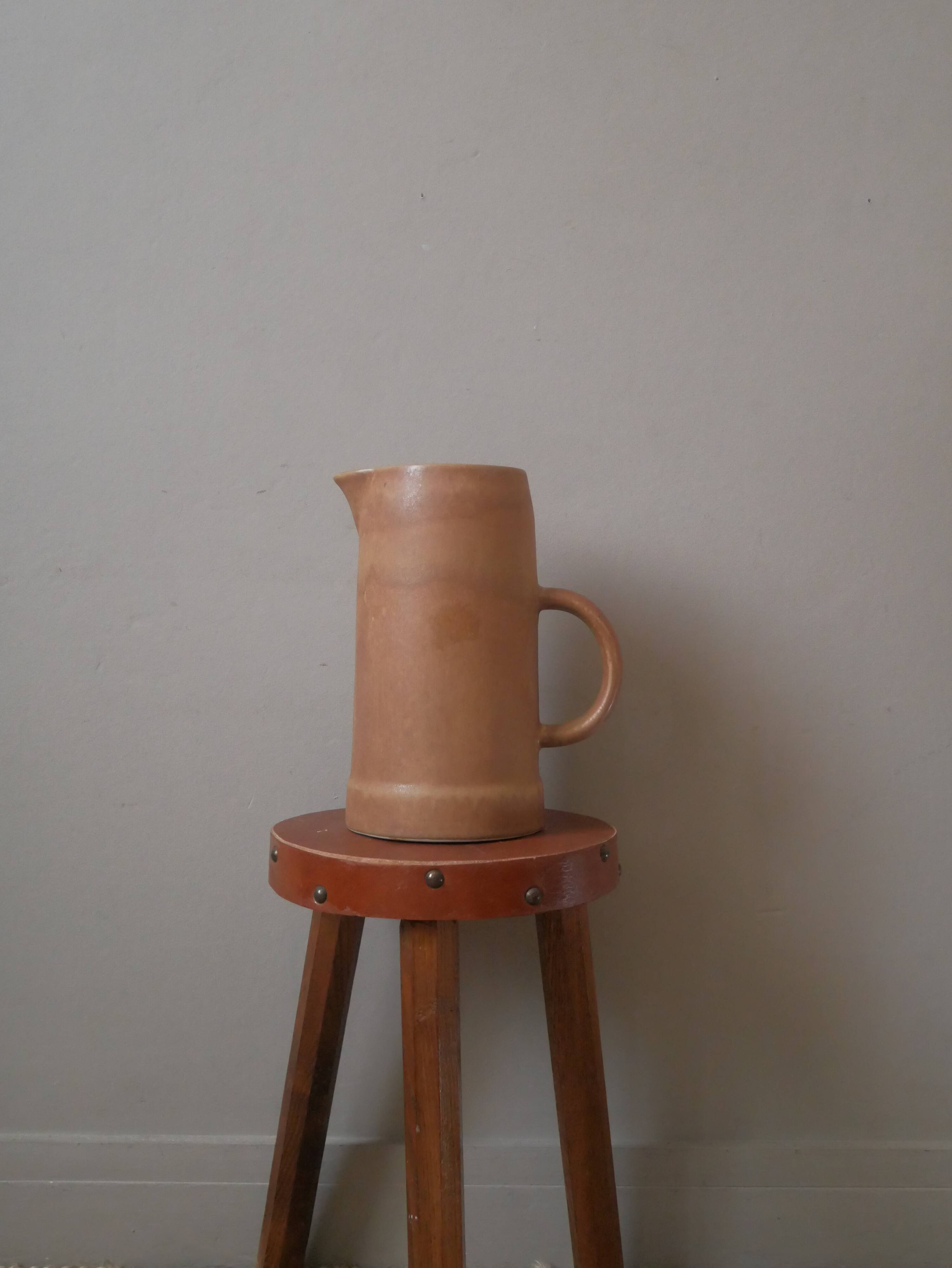 Pitcher vase with handle vintage sandstone pottery handmade ceramic artisanal Scandinavian country decoration