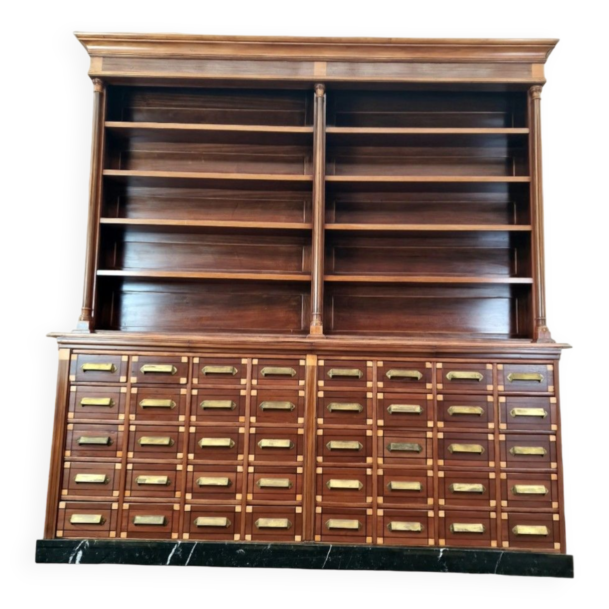 Grand cabinet d’apothicaire en acajou ancien, armoire de pharmacie Art Déco, bibliothèque
