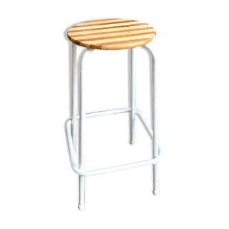 Tabouret de bar en bois et métal blanc