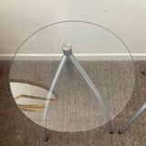 Duo of designer nesting tables with tripod base