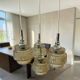 Vintage glass cascade chandelier with chrome.
