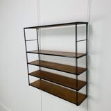 60s wall-mounted string shelf, wood and metal