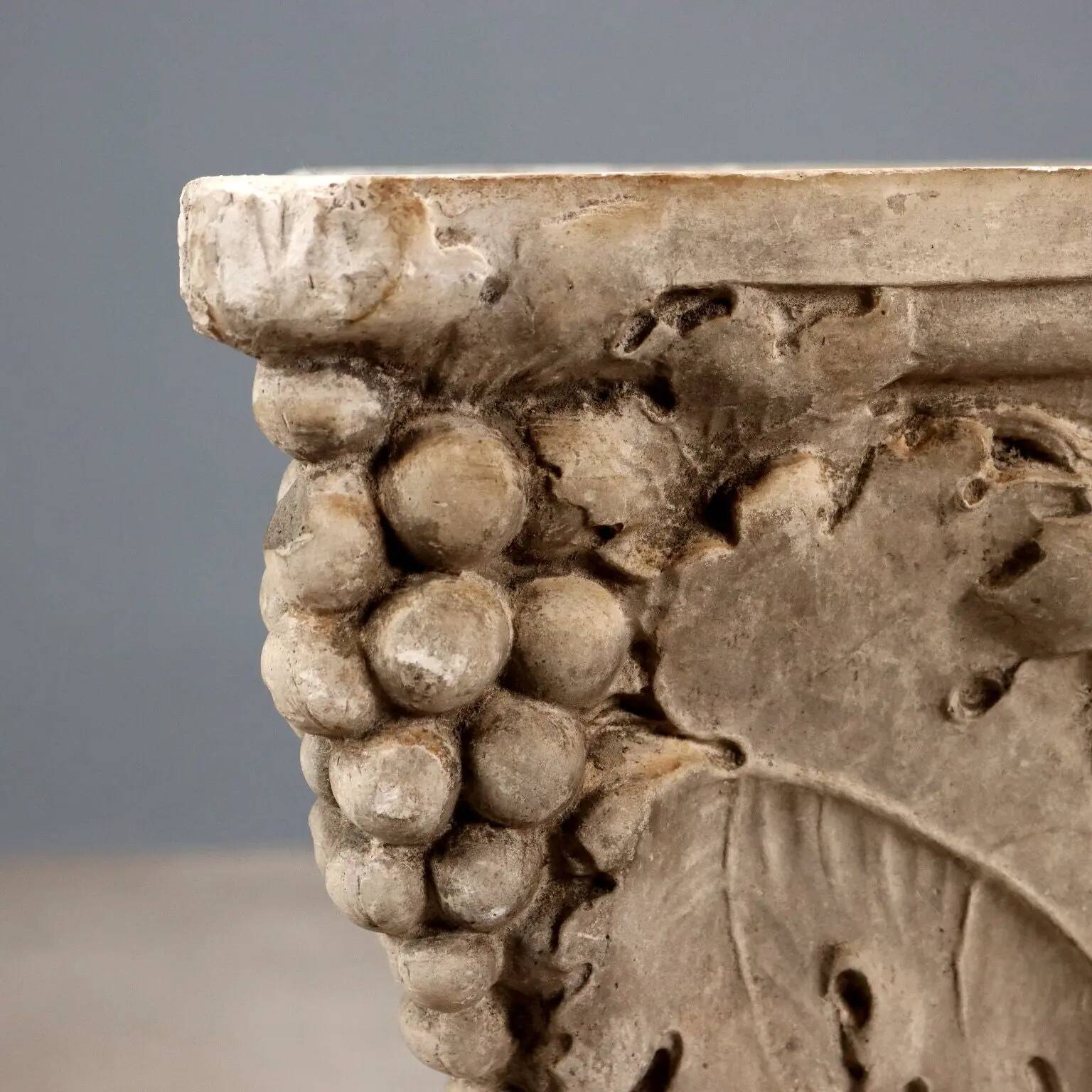 Antique plaster vase decorated with bunches of grapes, Italy, 19th century.