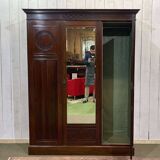 19th-century English mahogany three-door wardrobe.