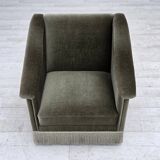 1970s, Danish armchair, original green furniture velour, beech wood.