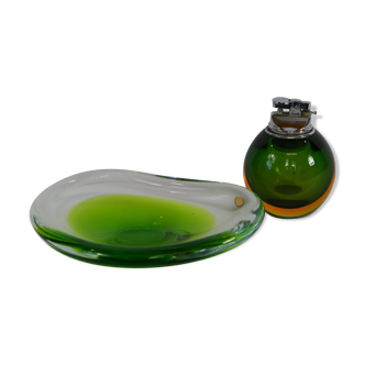 Cendrier et briquet en verre de Murano