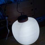 50's, 60'S design pendant lamp in opaline and teak by Goffredo Reggiani.