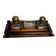 Desk inkwell in molded wood, brass and crystal, late 19th century