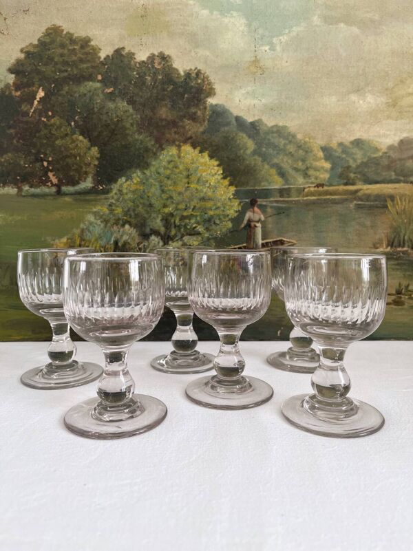 6 verres anciens à côtes creuses, fin 19ème