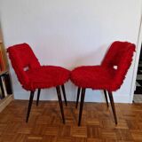 Pair of vintage red furry chairs