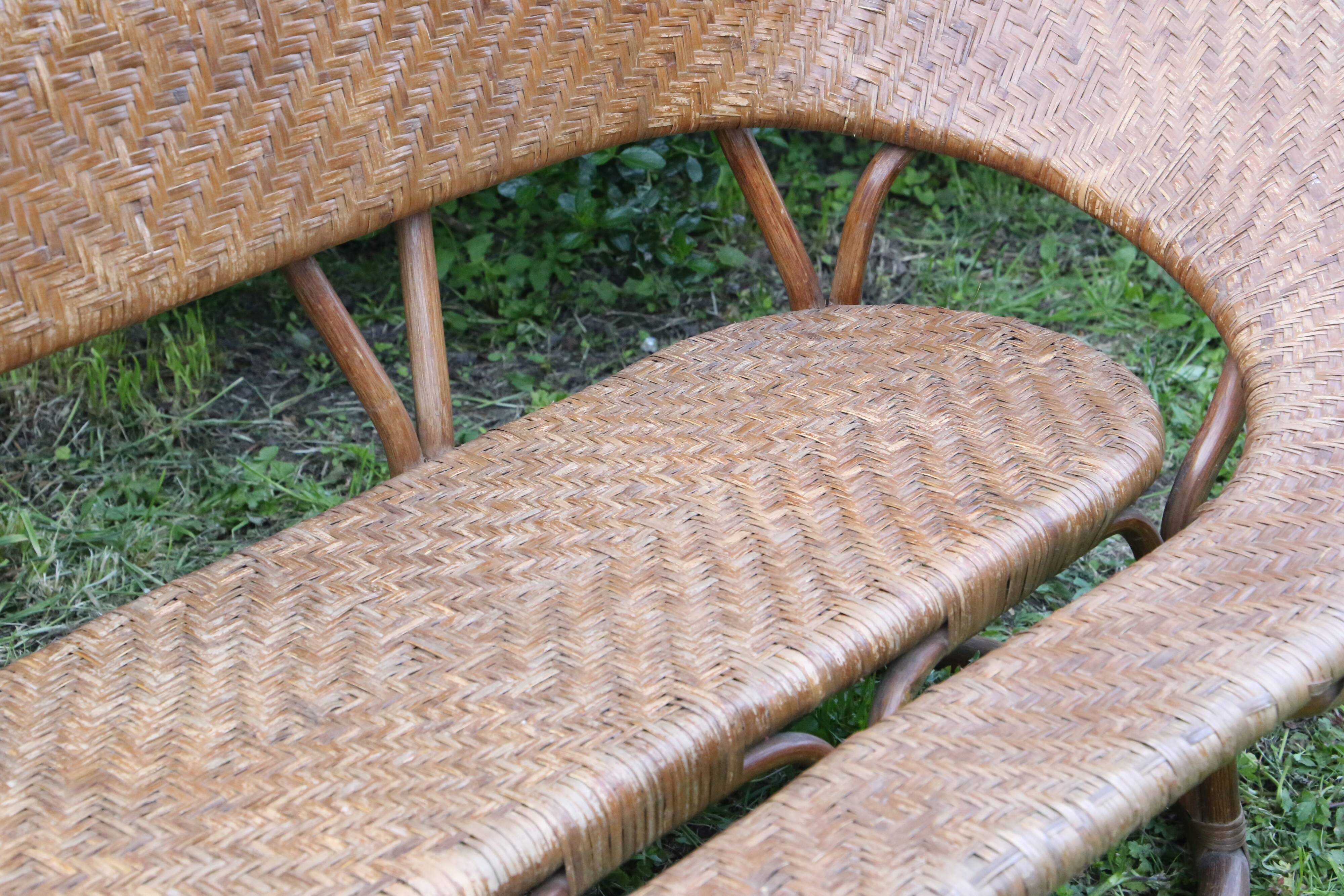 Rattan and wicker bench, vintage