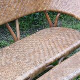 Rattan and wicker bench, vintage