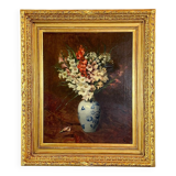 Oil on canvas painting Still life with flowers, Aimé Perret (1846-1927)