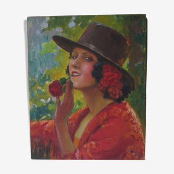 Portrait femme huile sur toile 1935