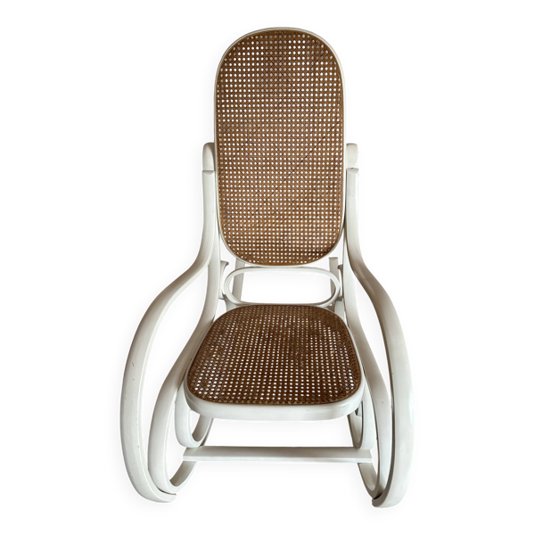 Rocking-chair en bois courbé blanc, années 1970