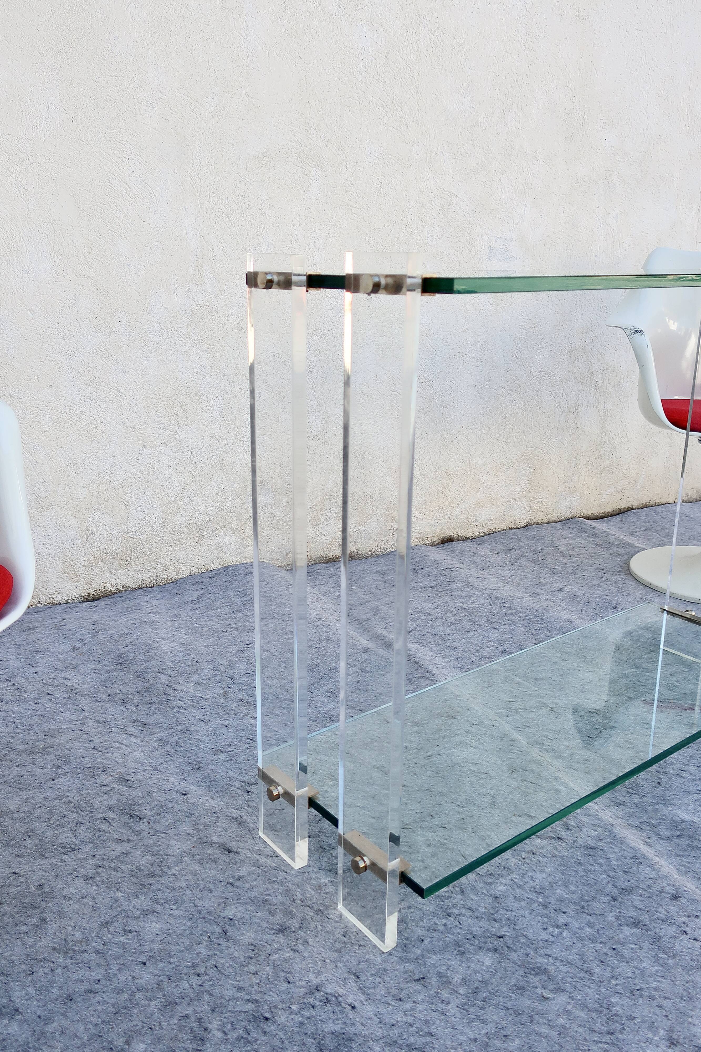 Console Design Marais International Glass and Plexiglas, circa 1980