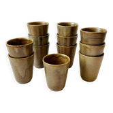 Set of 12 glazed stoneware cups, Digoin Stoneware Pots