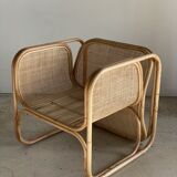 U-shaped armrest rattan armchair, grid canning