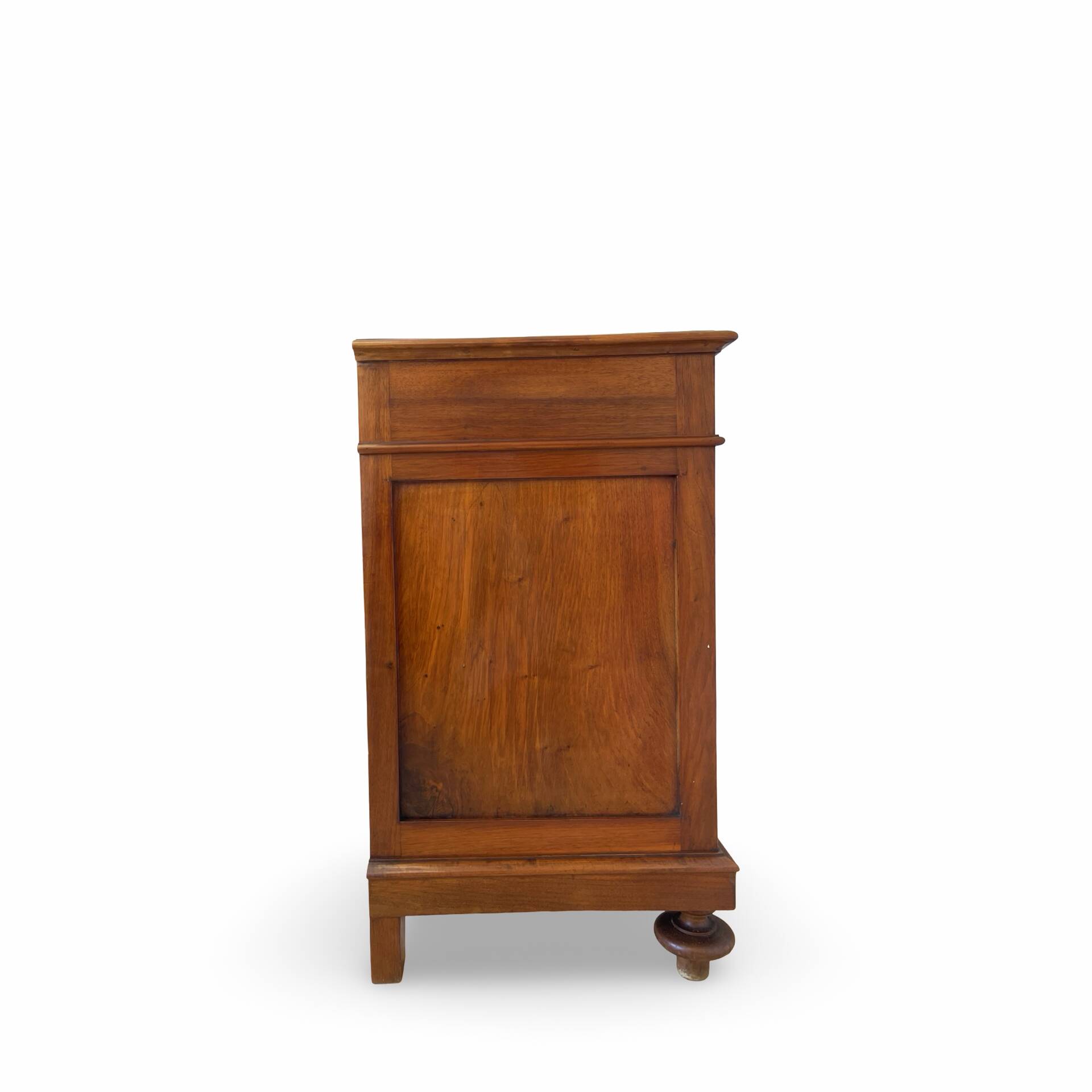 Antique walnut commode with bronze handles in the shape of a lion's mask,