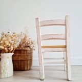 Chaise ancienne bois bistrot enfant - blanc patiné