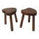 Pair of tripod stools in vintage 50s/60s brutalist elm.