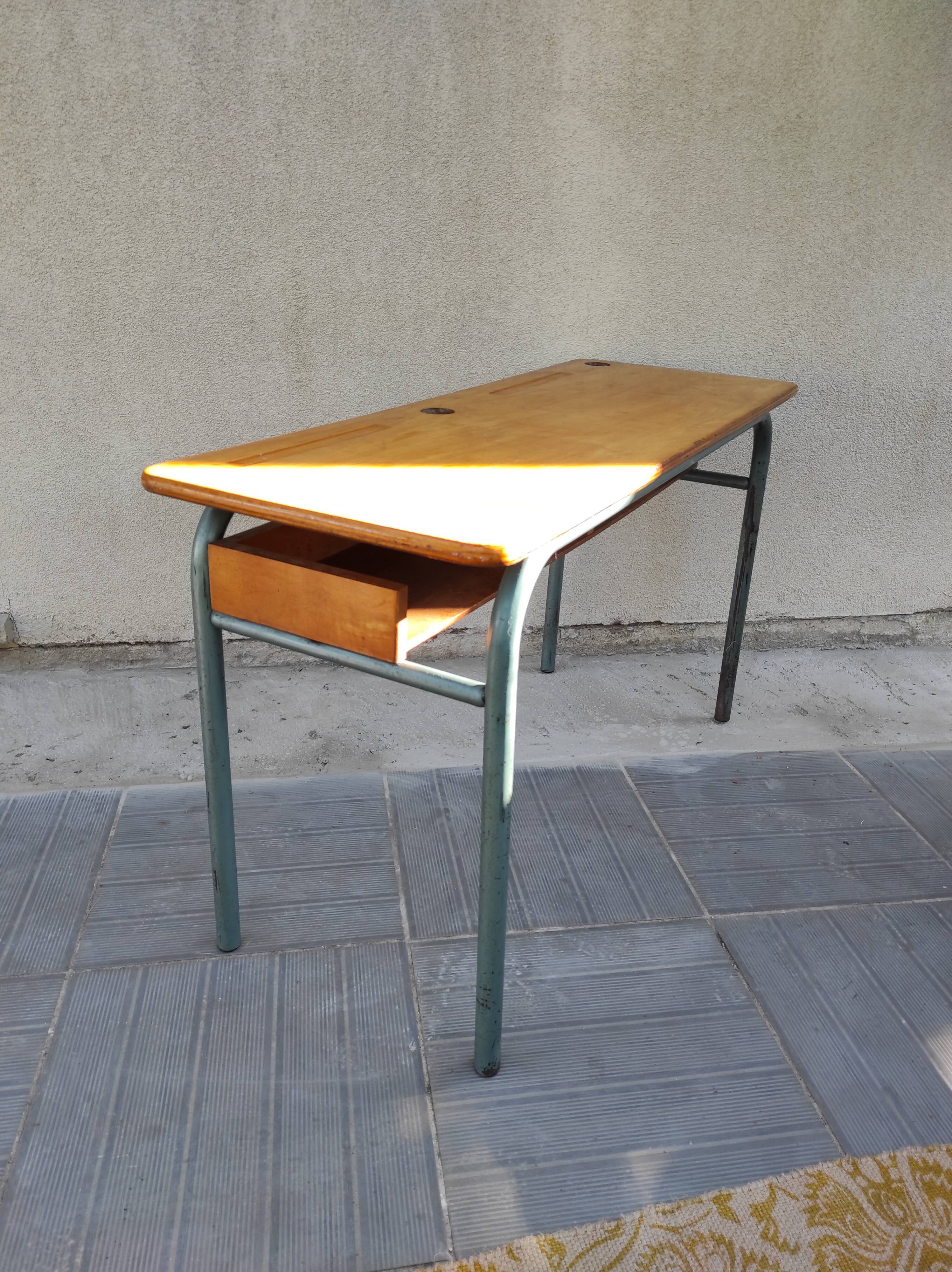 Hitler style 1960 double school desk with locker