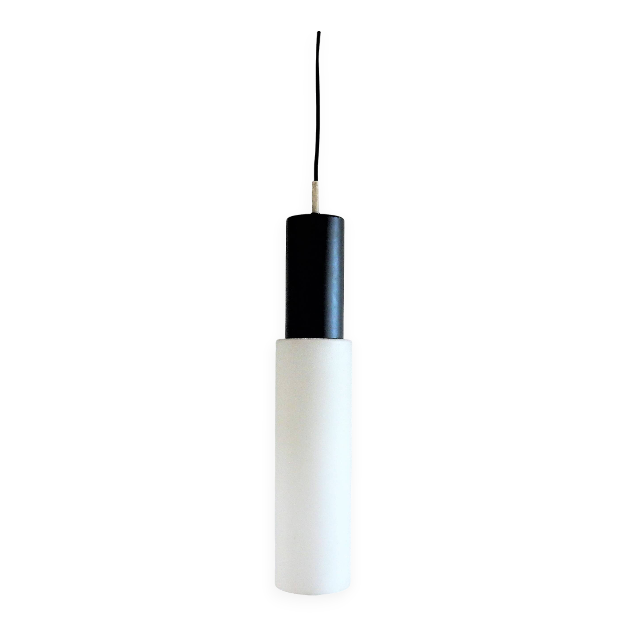 Large black and white glass pendant lamp by Evenblij, 1960's