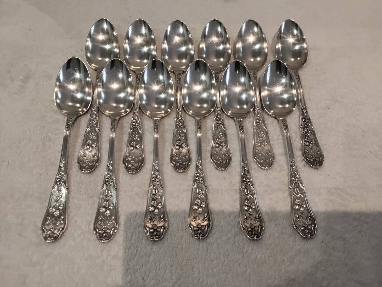 12 silver plated soup spoons by goldsmith Ravinet Denfert art nouveau