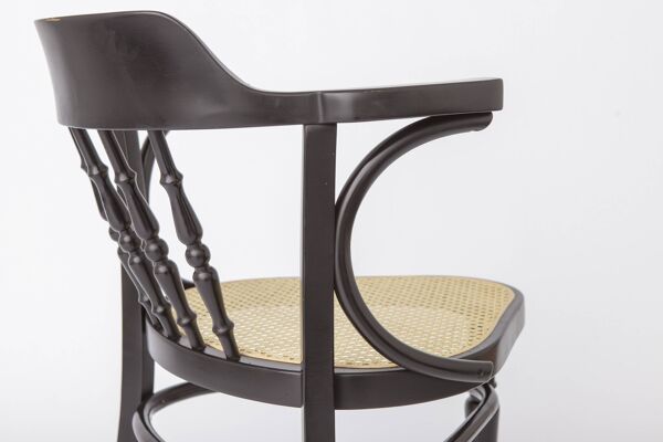 Fauteuil vintage en bois cintré, siège en osier de Vienne, années 1990   Bois de hêtre noir