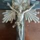 Ancient crucifix, silver-plated baptismal font from Naples, 19th century.