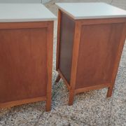 Paire de tables de chevet en chêne, a. 1950 ; piètement compas, design rétro vintage