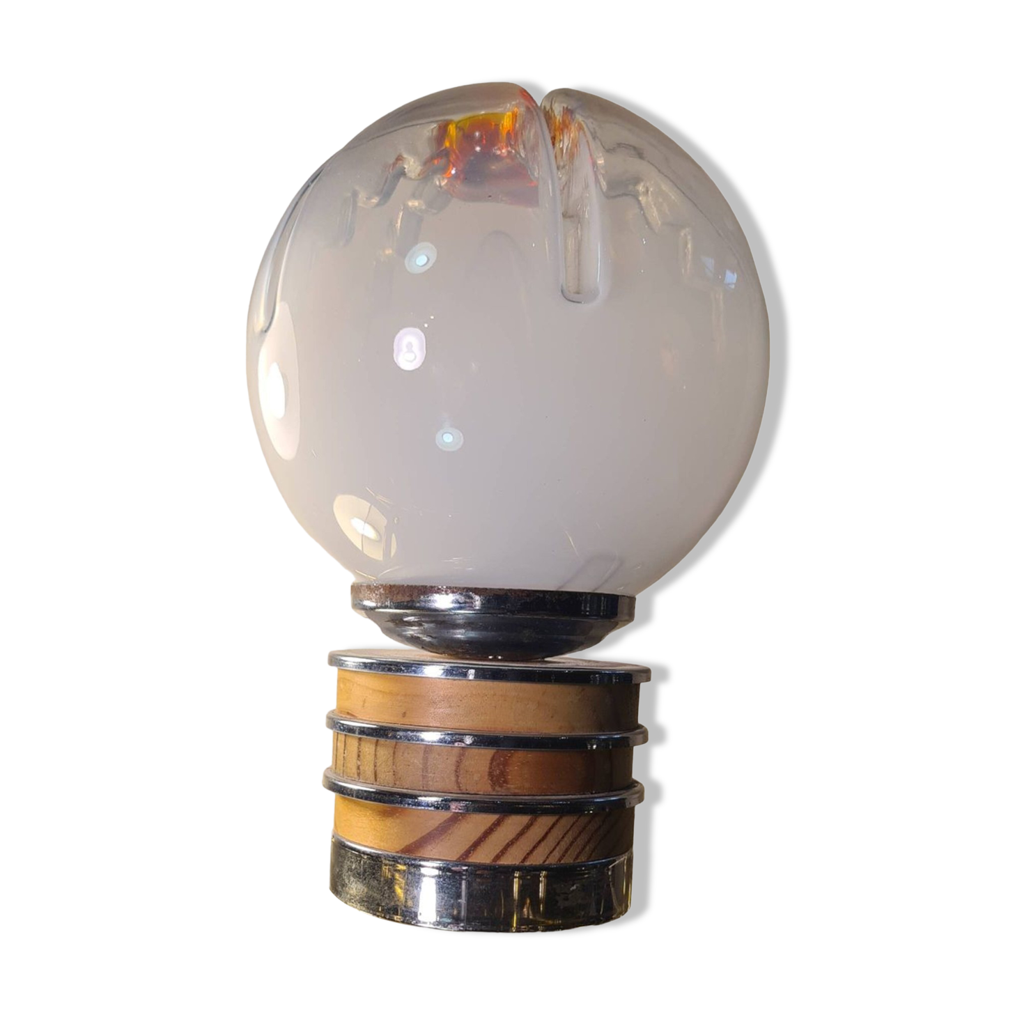 Vintage Murano glass lamp Mazzega, 22x15, chrome and wood Italy 1970