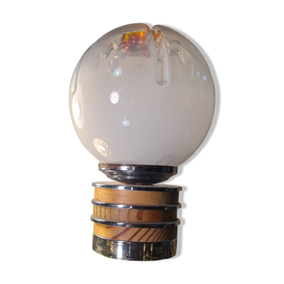 Lampe vintage en verre de Murano Mazzega ,22x15, chrome et bois Italie 1970