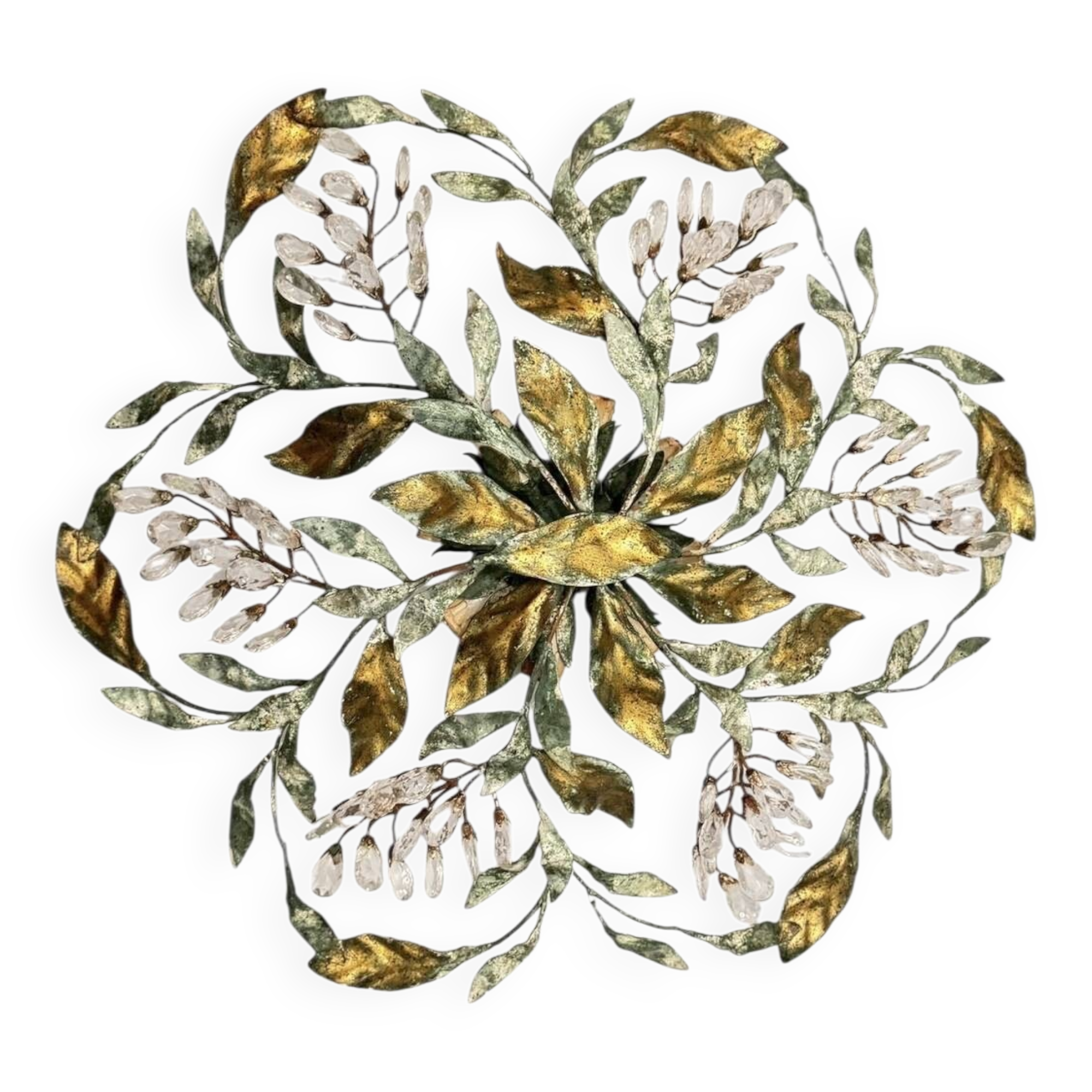 Large Florentine Tole Crystal Flushmount 1960’s