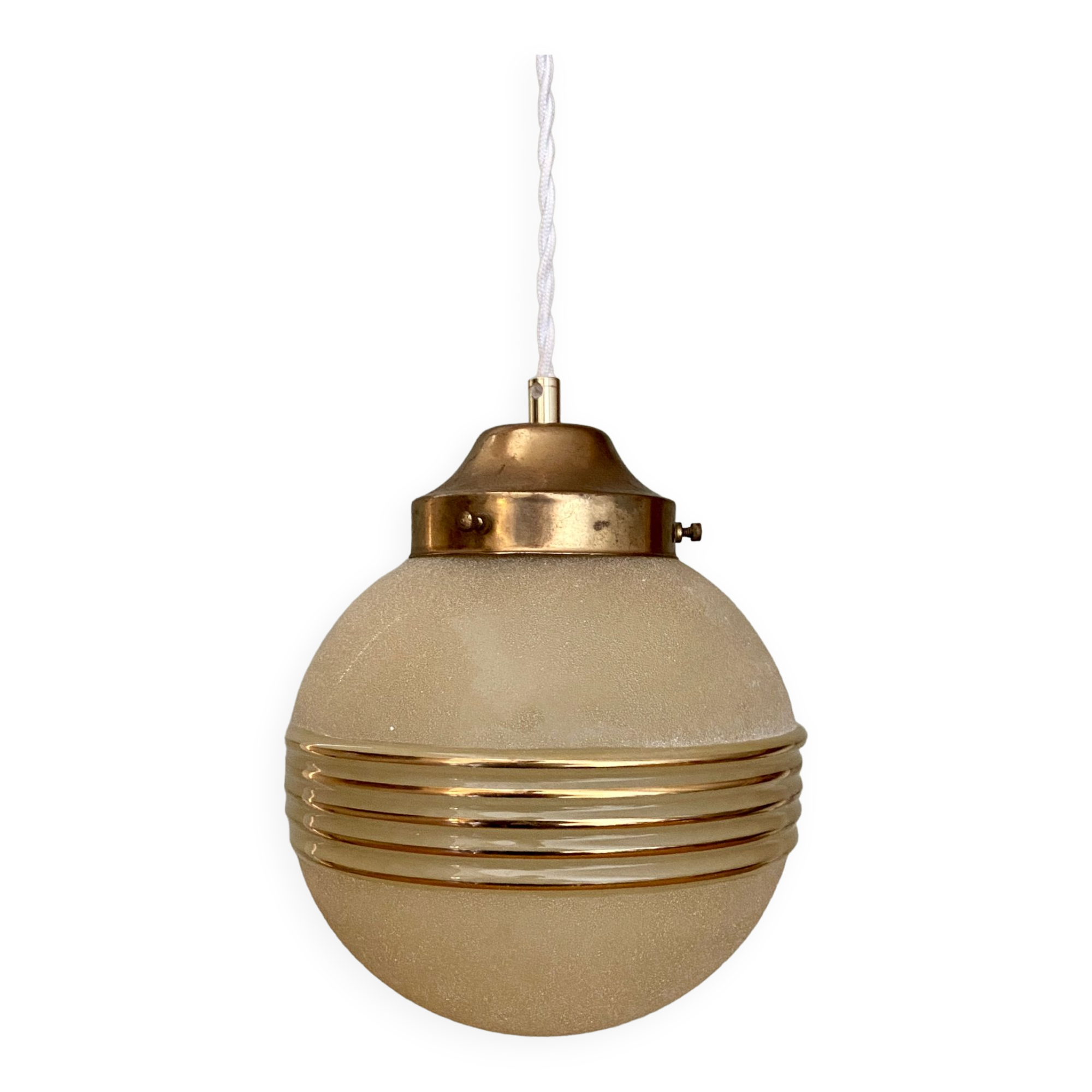 Vintage art deco globe pendant lamp in yellow and gold granite glass
