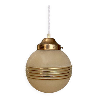 Vintage art deco globe pendant lamp in yellow and gold granite glass