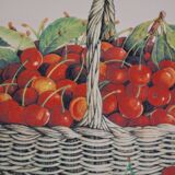 Retro oval serving dish with basket of cherries decor