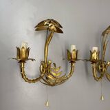 Lot de 2 appliques murales hollywood regency golden florentiner tiki style, italie 1970