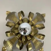 Rare 24 cm Large Theatre Ceiling Light in Gold-Coloured Brass in Florentine Leaf Style, Italy, 1970s