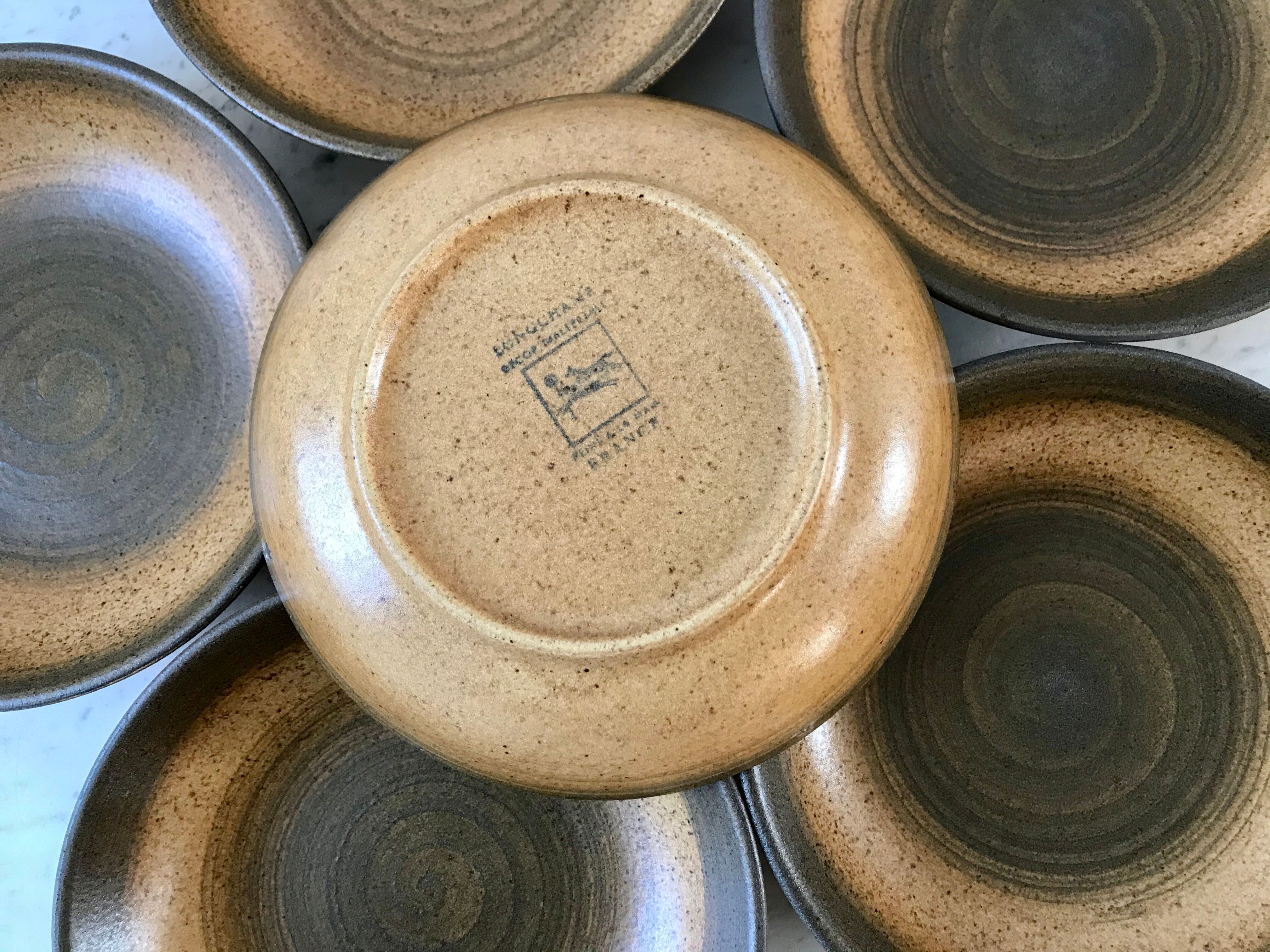Set of 6 hollow plates in Longchamp sandstone hand painted 70s