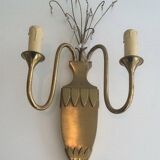 Pair of brass and crystal wall sconces