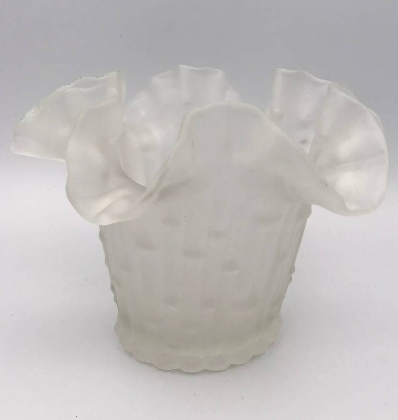 Vintage frosted glass vase from Italy in a tulip shape with a flared rim.