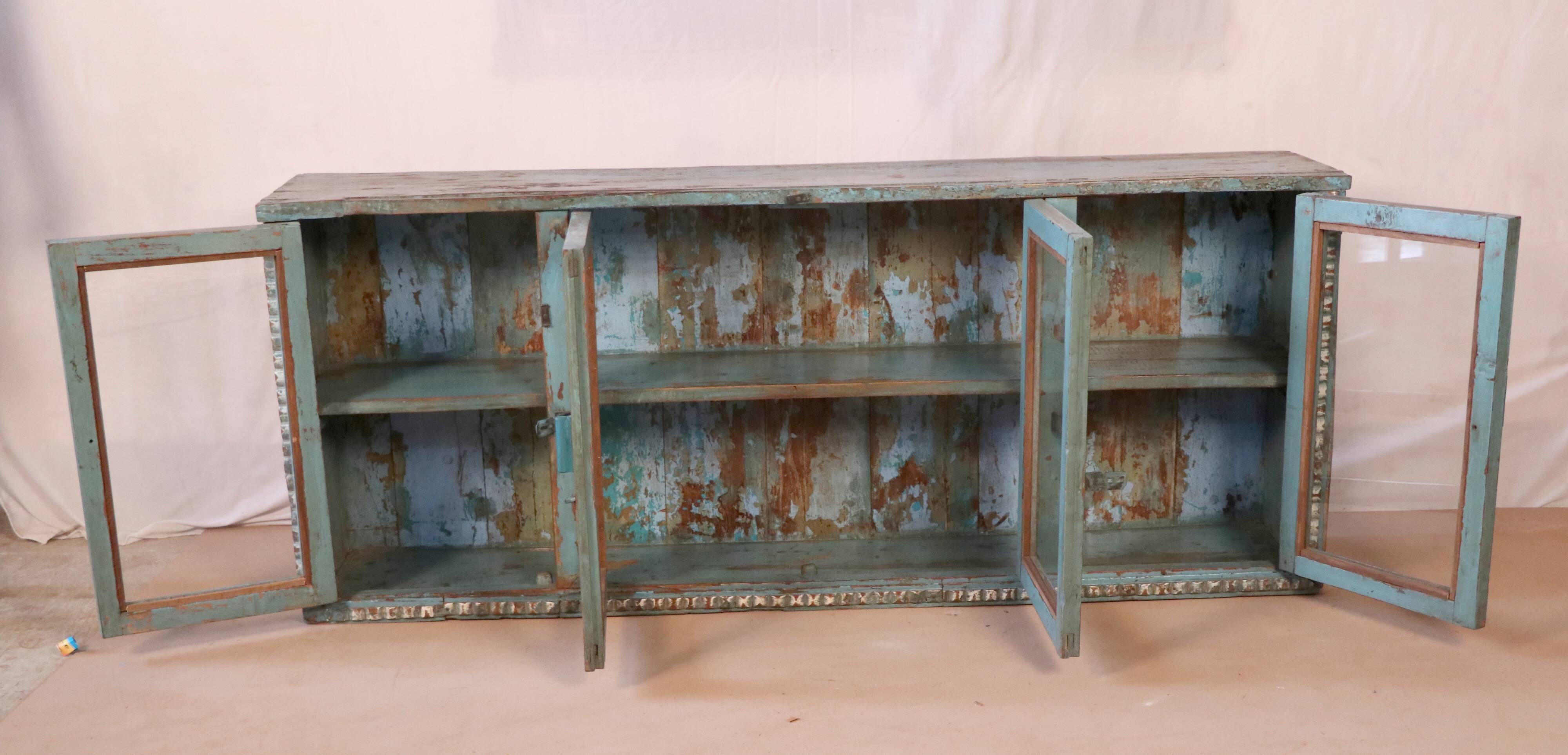 Old sideboard burmese teak enfilade blue-grey patina